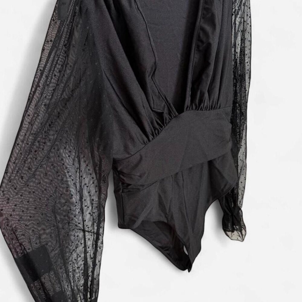 Women's Black Mesh Long Sleeve Bodysuit Size L